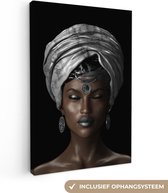 Canvas schilderij 90x140 cm - Wanddecoratie Vrouw - Accessoires - Zwart - Wit - Muurdecoratie woonkamer - Slaapkamer decoratie - Kamer accessoires - Schilderijen