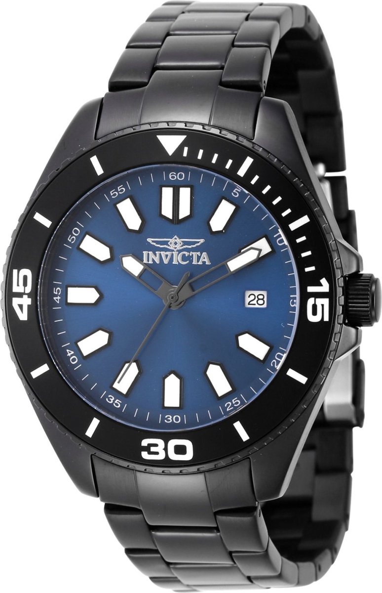 Invicta Pro Diver 46320 Heren Horloge - Waterdicht - Analoog - Quartz Uurwerk - Roestvrij Staal met blauwe Wijzerplaat - 43mm