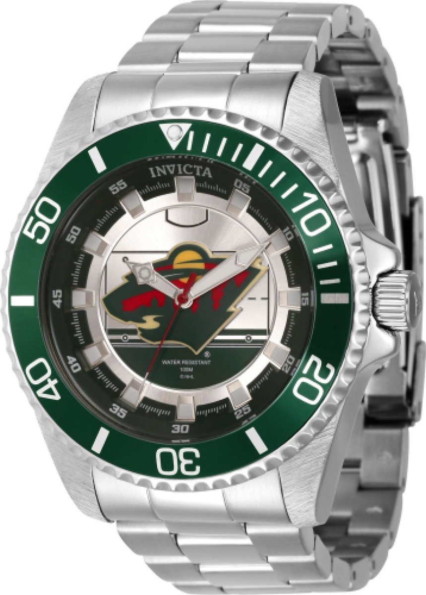 Invicta NHL - Minnesota Wild 42250 Heren Horloge - Waterdicht - Analoog - Quartz Uurwerk - Roestvrij Staal met zilveren Wijze