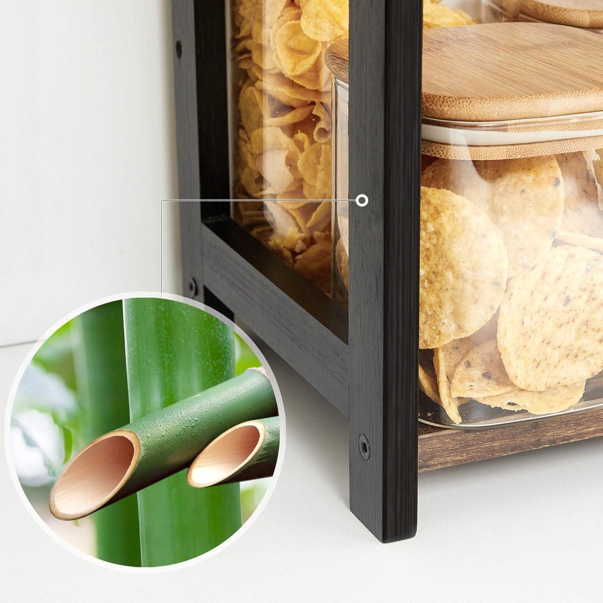 Kruidenrek 2-laags opbergrek bureau-organizer rustiek bruin en zwart - bamboe-frame — cadeau in Koken & Dineren - foto 5