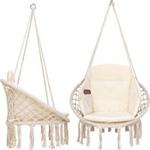 Macramé Hanging Chair - For Indoor and Outdoor Use - With Cushion Protective Cover - Load Capacity 150kg - Beige