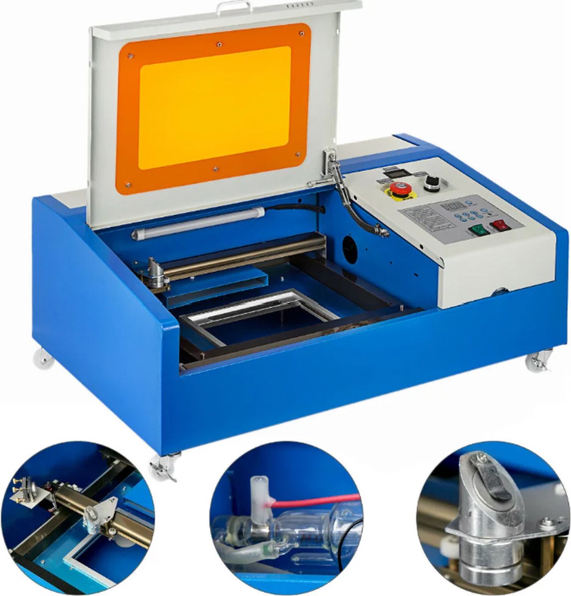Kibus CO2 Laser Graveermachine 300x200MM K40 Laser Graveer 40W 220V Incl. accessoires LED strip Digitaal Op wieltjes Rookafvoer