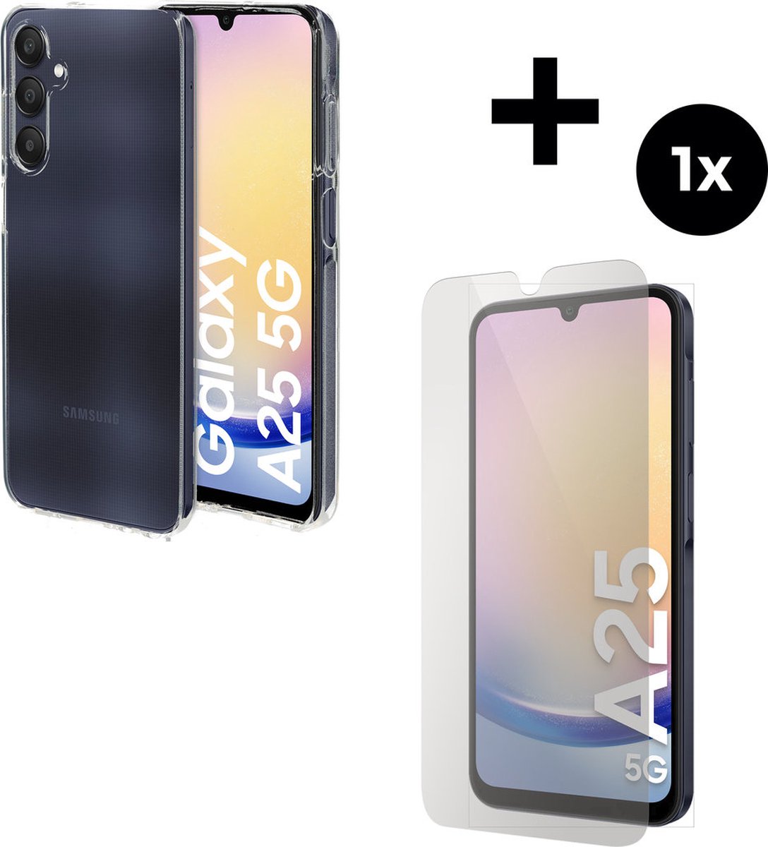 Mobiparts Classic TPU hoesje geschikt voor Samsung Galaxy A25 met 1 Screenprotector van Gehard Glas - Transparant