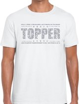 Wit Topper shirt in zilveren glitter letters heren - Toppers dresscode kleding M