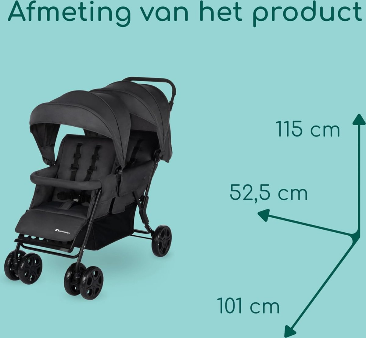 Duo Kinderwagen - Buggy - Tweeling - Wandelwagen - Zwart — cadeau in Cadeau-ideeën - foto 2