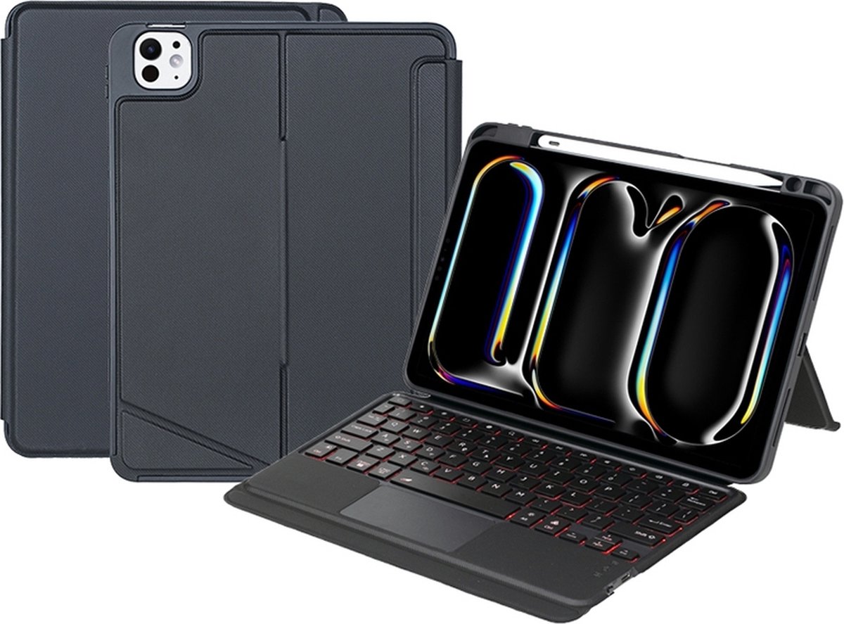 Mobigear Tablethoes geschikt voor Apple iPad Pro 11 Inch (2024) Hoes | Mobigear Detachable Rotating QWERTY Bluetooth Toetsenbord Bookcase + Stylus Houder - Zwart