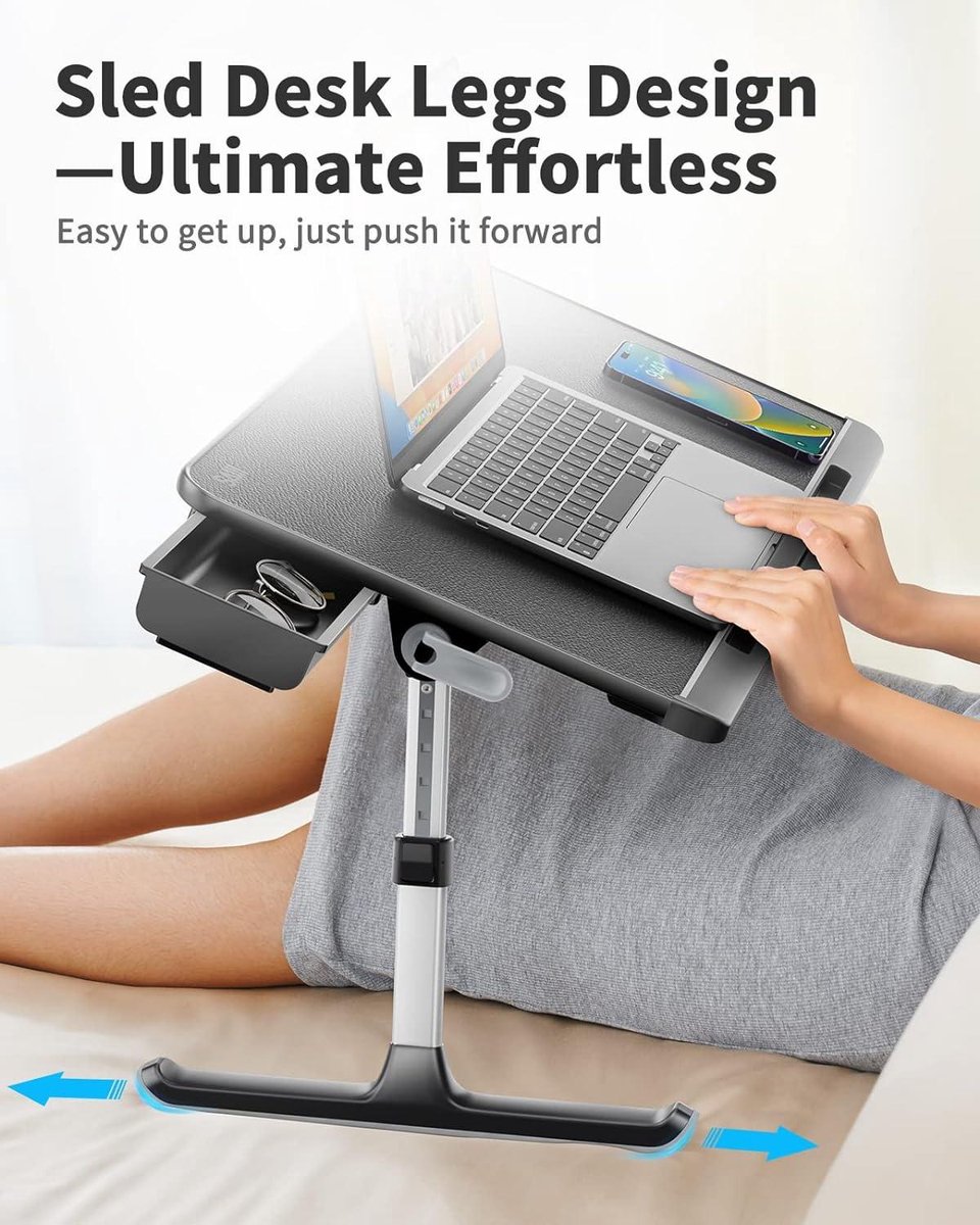 SAIJI Tafelbed, 100% E0 ecologische houten plaat, bedtafel hoogte en hoek verstelbaar, rodelvoeten gemakkelijk te verplaatsen, pvc-leer desktop, laptoptafel voor lezen, eten, sofa, bed, bank