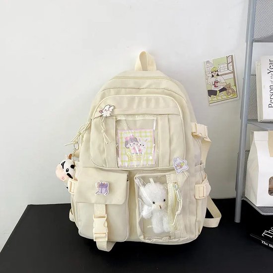 Without Lemon - Unisex Laptop Rugzak met Voorvakken - Backpack - School - Studenten - Waterdicht - Geen accessoires meegeleverd - Creme