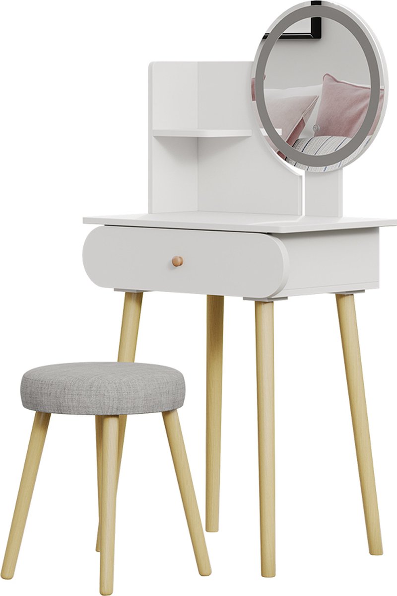 Vicco Edda Kaptafel – 60 cm met LED-spiegel en kruk Wit
