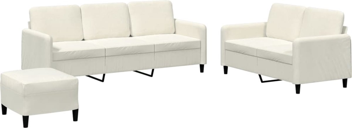 vidaXL - 3-delige - Loungeset - fluweel - crèmekleurig