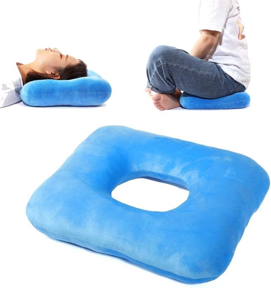 1 stuk blauwe donut zitkussen, rond, zachte zitring, opblaasbaar