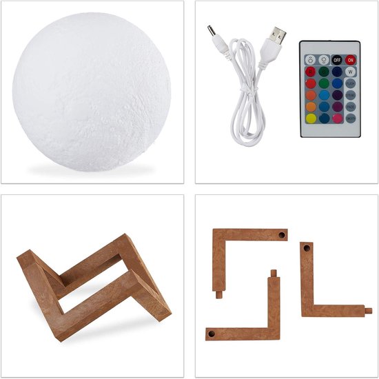 3D maanlamp 16 kleuren dimbaar - afstandsbediening - snoerloos houder