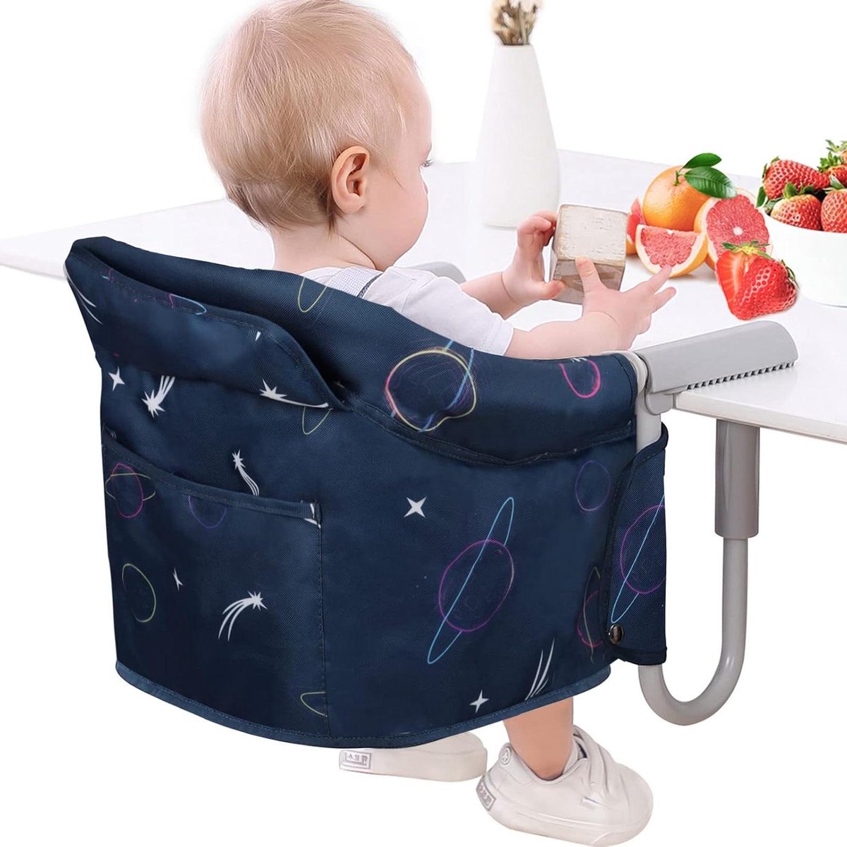 Draagbare haak op stoel - opvouwbare kinderstoel voor baby's - met veiligheidsgordel en tas - verwijderbare stoel - thuis en op reis - 6-36 maanden/35 lbs - blauw