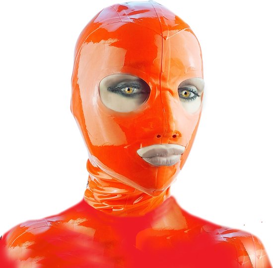 Foto: Bndgx 100 latex masker ogen mond open anoniem erotiek extreme bdsm sm fetish rollenspel kleding rood