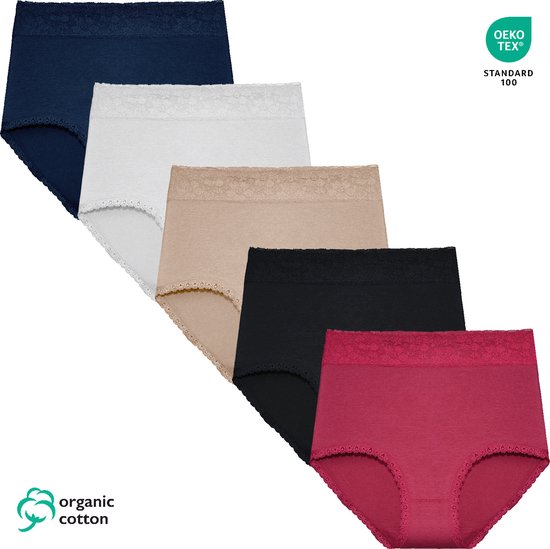Dames Slip Hoge Taille Slip 5 Pack Maat XL Effen Kleur Organisch Katoen . bol