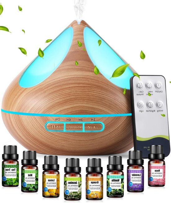 Aromatherapie Olieverstuivers - 500 ML Set met 8 Essentiële Oliën