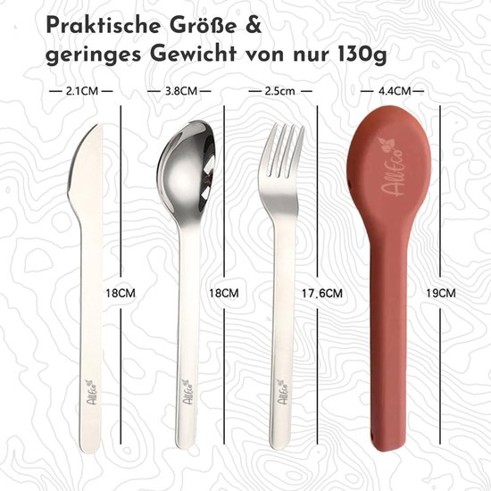 TMZELOA Roestvrij stalen campingbestek, 4-delig met een groene doek