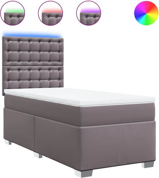 vidaXL Sommier tapissier avec matelas Cuir artificiel Gris 80x200 cm