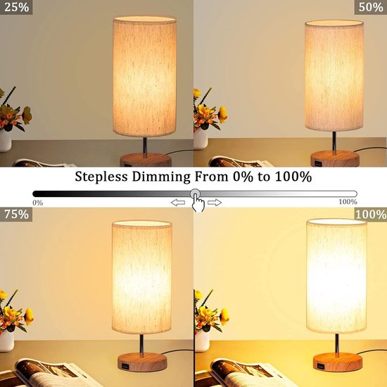 Kamerlamp - Bedlamp - Touch Control Tafellampen Met USB-Oplaadpoorten - Inclusief 3 Kleurveranderende E27-Lampen - Dimbare Bedlampjes Voor Slaapkamer - Woonkamer - Kantoor — afbeelding 4