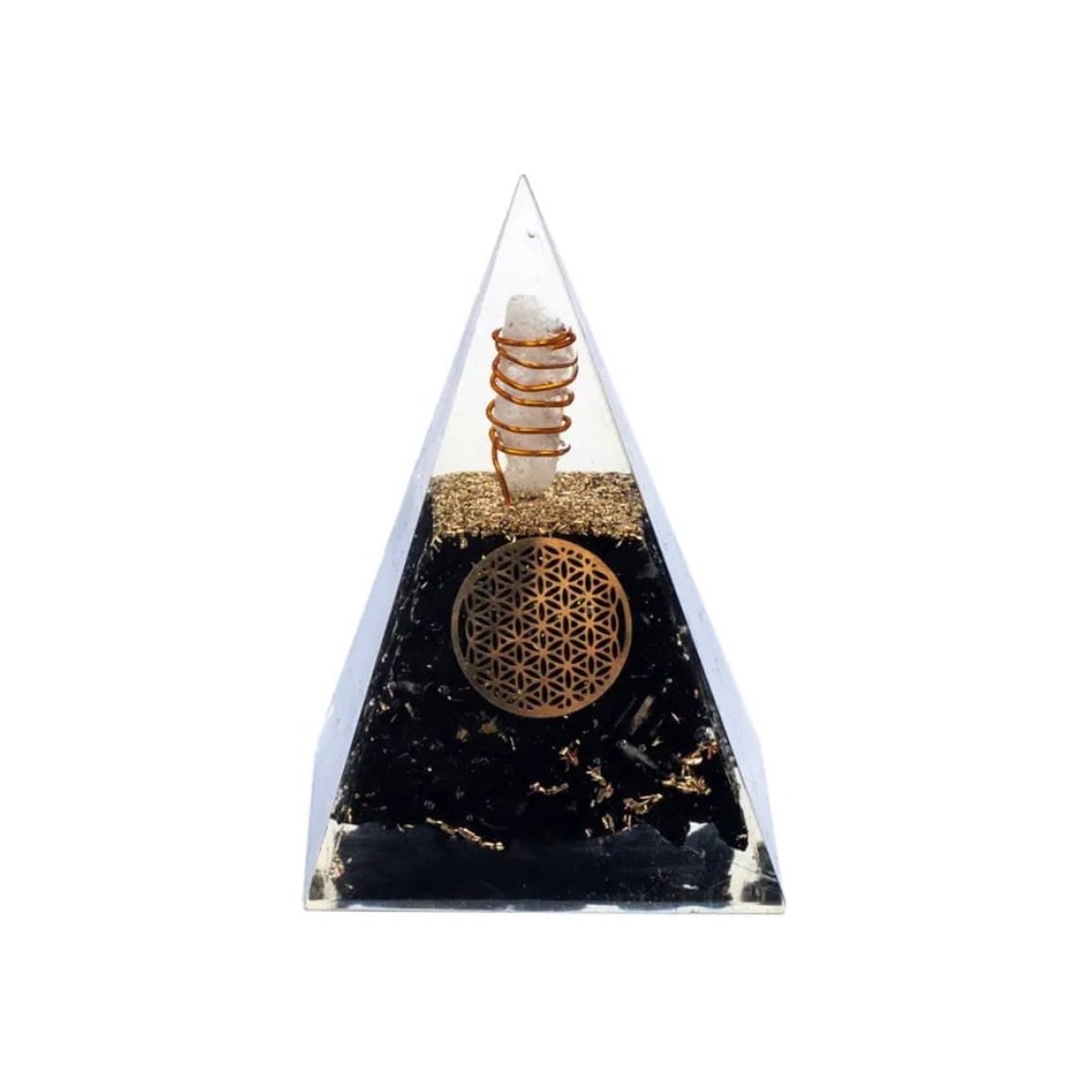Phoenix Piramide - Orgonite - Amethist - Bloem Des Levens - Small Zwart