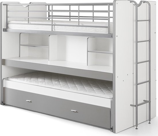 Lit mezzanine Bonny 80 avec bureau et tiroir de lit - gris - Vipack - Lits mezzanines avec bureau - Gris - Métal|Panneaux de particules - Lits mezzanines avec bureau