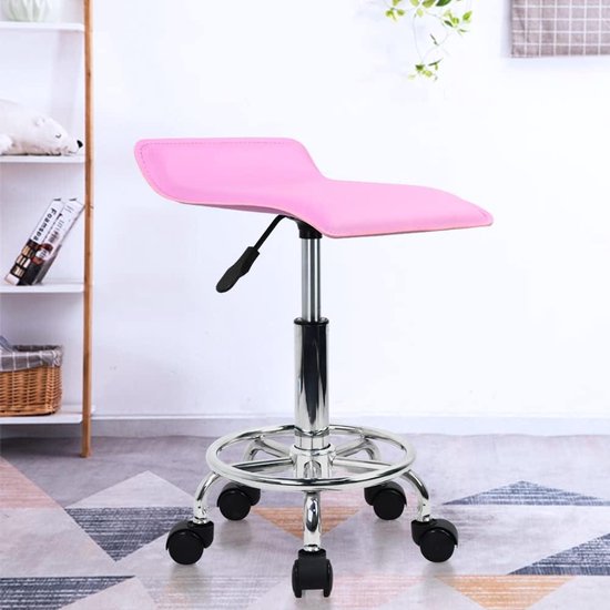 KKTONER PU lederen ronde rolkruk met voetsteun, draaibaar, hoogteverstelling, spa-opstelling, salon, tattoo, werk, kantoor, massagekrukken, werkstoel (blauw KKTONER PU lederen ronde rolkruk met voetsteun, draaibaar, hoogteverstelling, spa-opstelling, salon, tattoo, werk, kantoor, massagekrukken, werkstoel (blauw