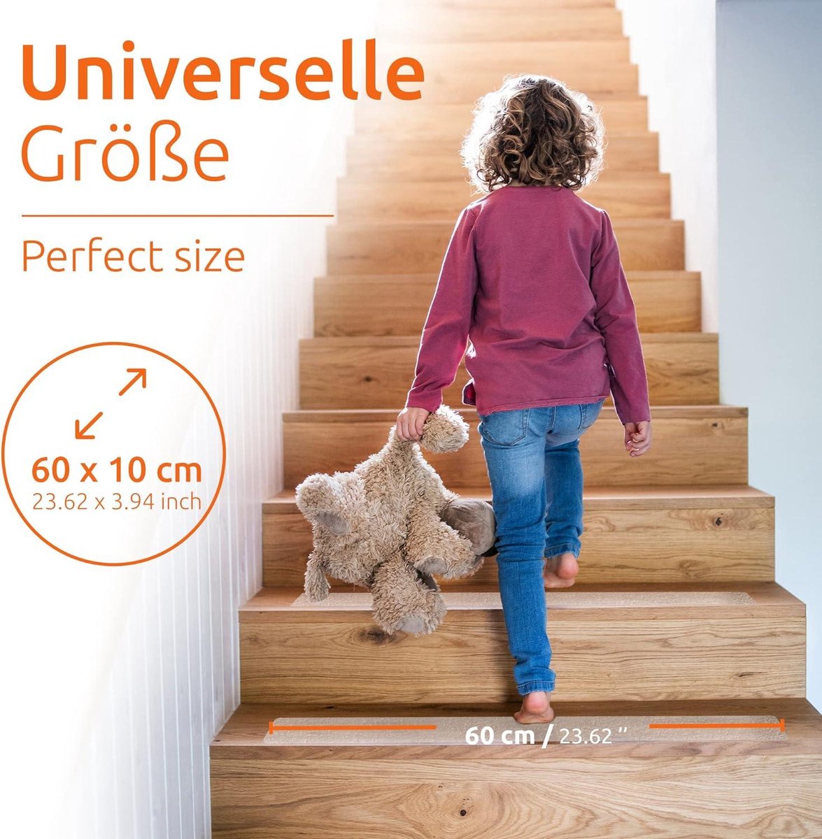 Lot De 15 Marchettes D'escalier Rectangulaires Antidérpantes 65 X 24 Cm Avec Bord Gris Clair