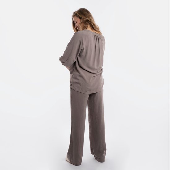 Pantalon Knit Factory Fern - Pantalon femme - Pantalon femme - Pantalon avec poches latérales - Pantalon long - Doux et aéré 78% viscose et 22% lin - Pantalon d'été - Pantalon d'été - Pantalon large - Taupe - 40/42