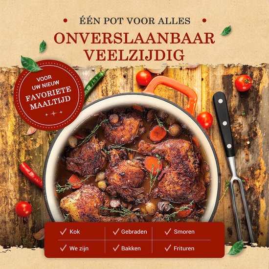 24 cm Gietijzeren stoofpan met vleesvork - hoogwaardige braadpan voor de oven -... | bol