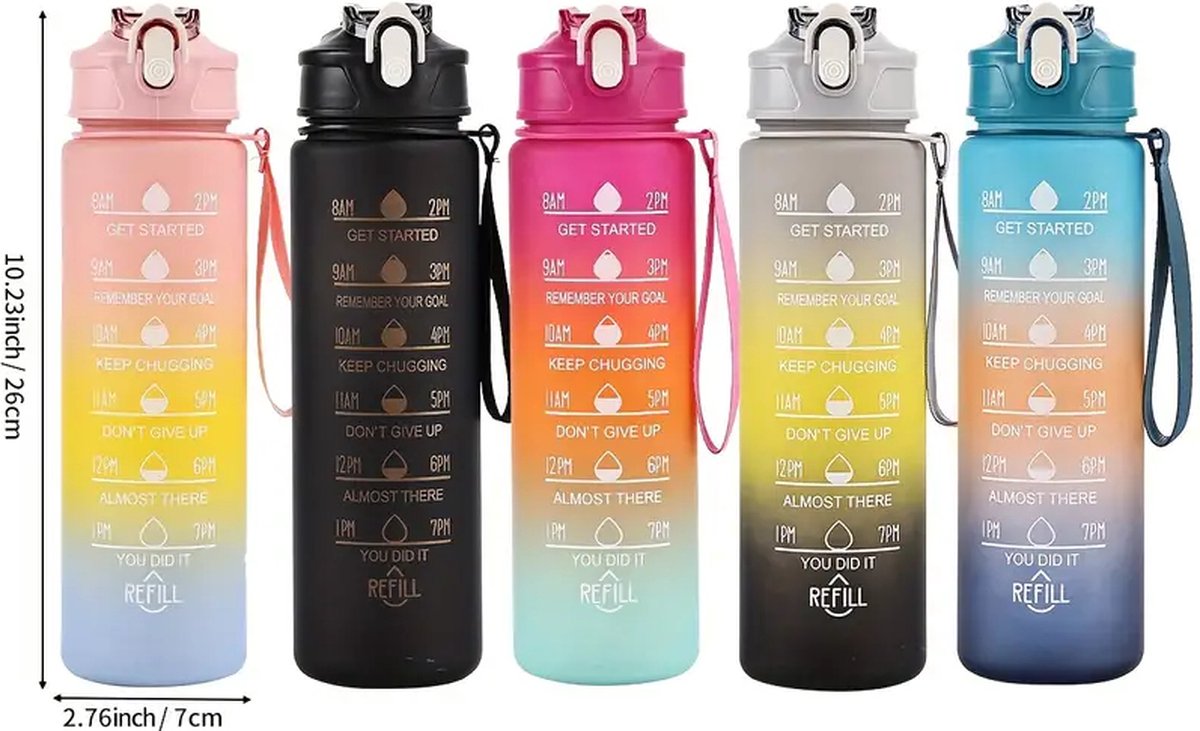 Bouteille d'eau, Gourde Sport 2 Litre, Marqueur de Temps inspiré, Gourde avec Paille, sans BPA, Étanche, léger et réutilisable,Rose - Sport