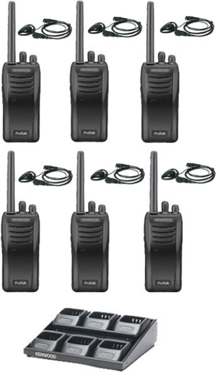 Set van 6 stuks Kenwood TK-3501 PMR446 met D-shape oortje en multilader