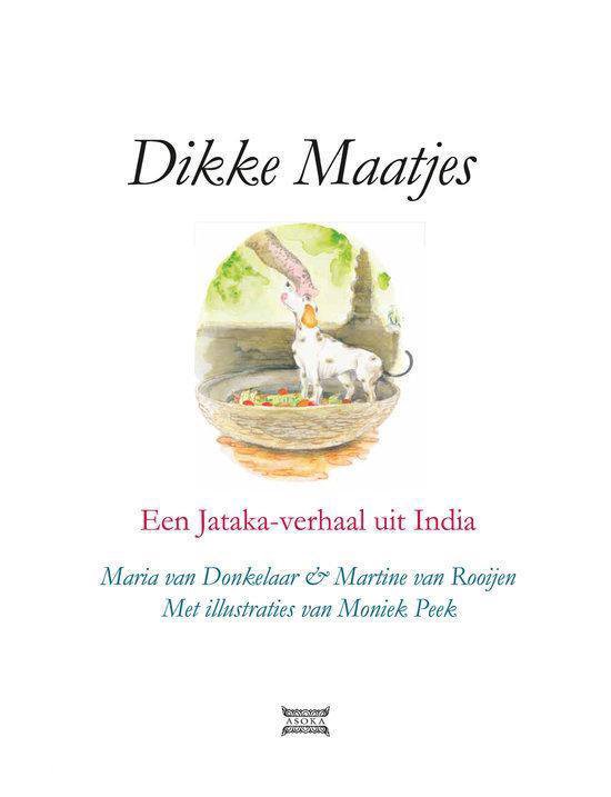 De titelpagina van een kinderboek met een illustratie van een hondje en een voederbak.