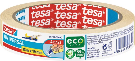 Tesa Afplaktape - 1x rol - wit - 19 mm x 25 m - schilderstape - maskeertape - Masking tape