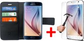 Hoesje voor Samsung Galaxy S6 Book Case Portemonnee + Screenprotector - Cover voor 3 Pasjes Zwart