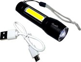 QuniQ Mini Led zoom zaklamp met COB looplamp oplaadbaar ingebouwde lithium accu met micro usb laad kabel