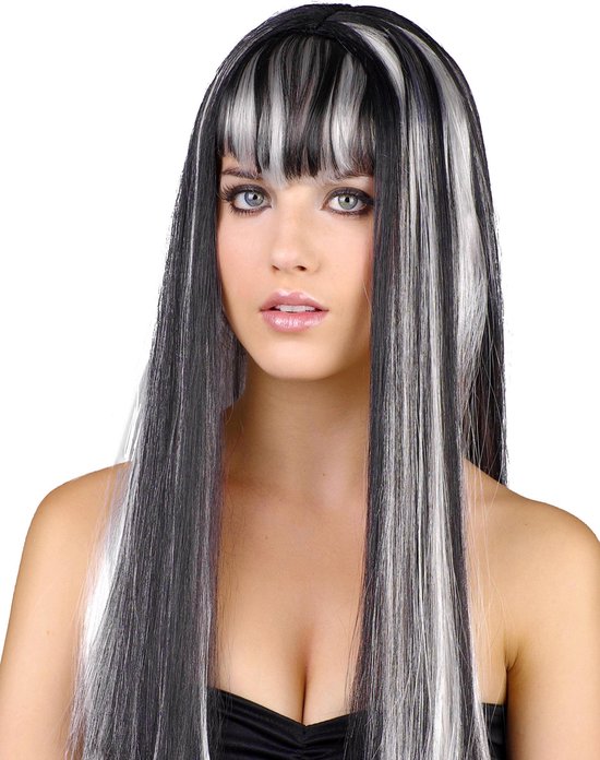 LUCIDA - Longue perruque noire et blanche pour femme avec frange - Perruques  | bol