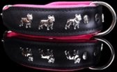 Dog's Companion Leren Halsband - Franse Bulldog - Lengte: 50cm Verstelbaar van: 40-47 cm x 40 mm - Zwart/Roze