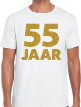 55 jaar goud glitter verjaardag/jubileum kado shirt wit heren M