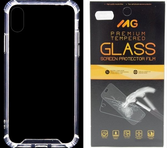 MG Transparant Hoesje Siliconen Backcover Shockproof Met Verstevigde Randen+Gratie MG Tempered Glass- Geschikt voor Apple Iphone XS