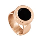 Quiges RVS Schroefsysteem Ring Rosékleurig Glans 16mm met Verwisselbare Agaat Zwart 12mm Mini Munt