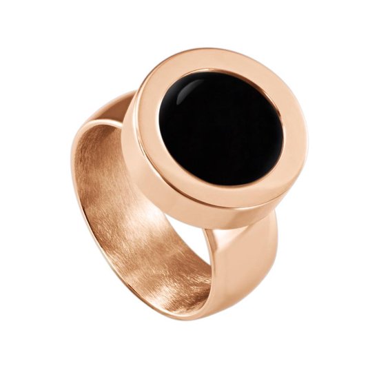 Quiges Ring Système de Vis en Acier Inoxydable Quiges Rosé avec Mini Pièce Interchangeable Agate Zwart 12mm
