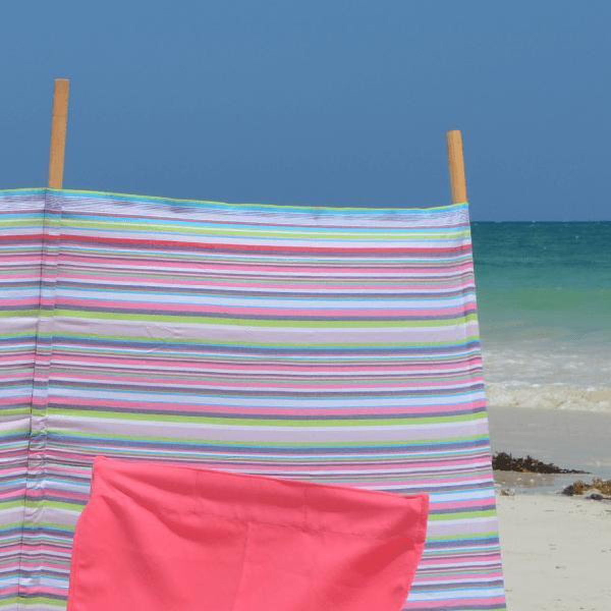 Outsunny 2-in-1 Parasol Strandscherm Windscherm - Donkergroen/Blauw + Wit 210 X 222 Cm