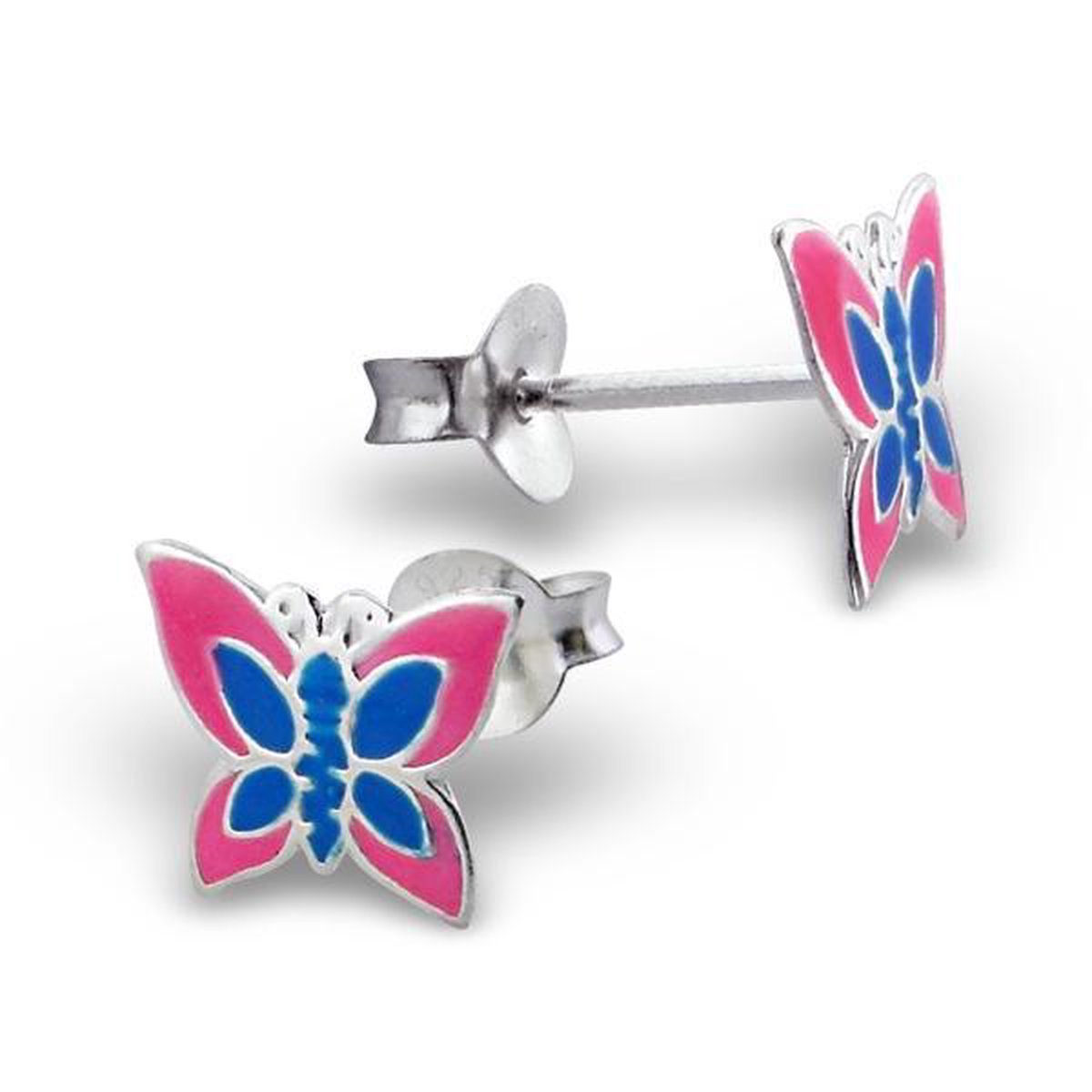 Kinderoorbellen vlinder met emaille - roze blauw - oorknopjes van Toverstaartjes