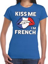 Kiss me I am French t-shirt blauw dames - feest shirts dames - Frankrijk kleding L