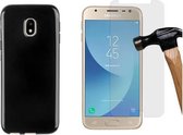 MP Case glasfolie tempered screen protector gehard glas voor Samsung Galaxy J3 2017 + Gratis Dark TPU case hoesje voor Samsung Galaxy J3 2017