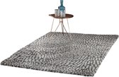 relaxdays vloerkleed Shaggy - grijs tapijt met patroon - kleed woonkamer - loper hoogpolig 120x170cm