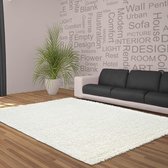 Hoogpolig shaggy vloerkleed 200x290cm creme - 5 cm poolhoogte