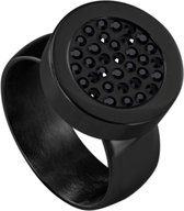 Quiges RVS Schroefsysteem Ring Zwart Glans 19mm met Verwisselbare Zirkonia Zwart 12mm Mini Munt