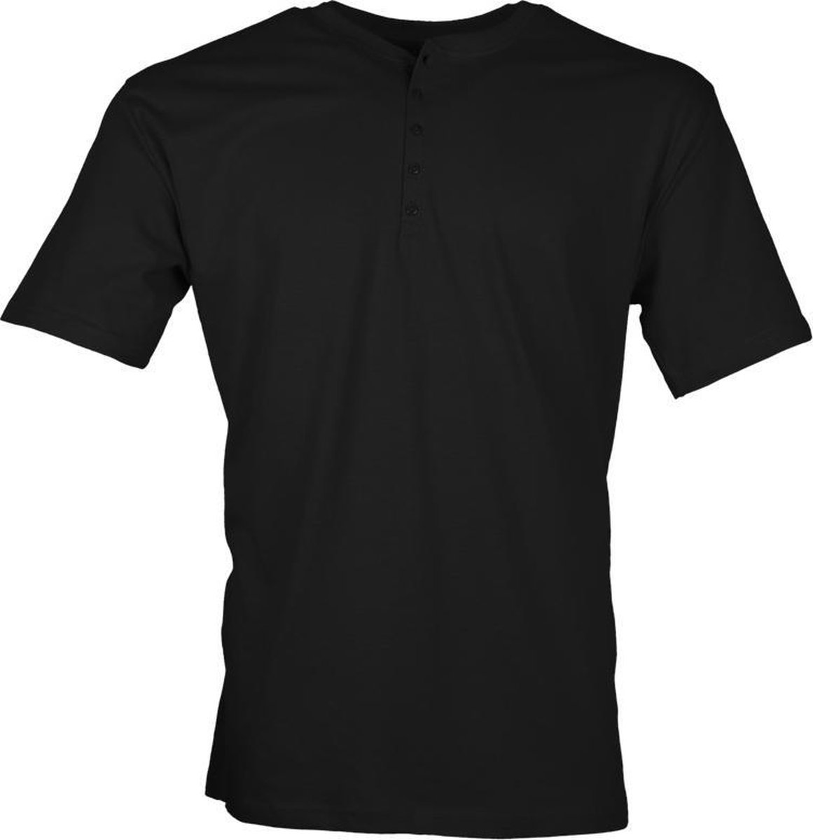 Losan Basic - Heren T-Shirt - Korte Mouw - Ronde Hals - Knoopjes - Zwart - Maat L