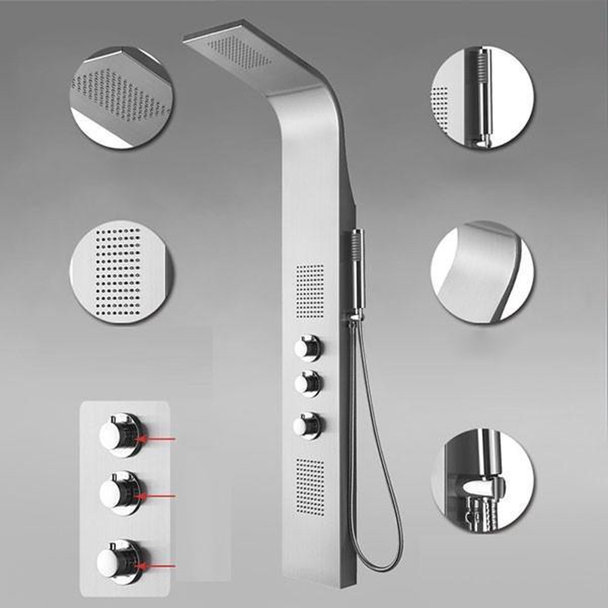 Douchepaneel Erie 148x22x7,5cm RVS Thermostaatkraan Regendouche